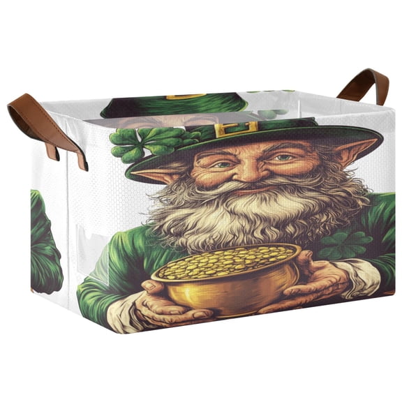 WOBOGO Stpatricks Day Leprechaun Storage Basket 16.9×11.4×10in Collapsible Oversized with Metal Iron Frame Set of 1