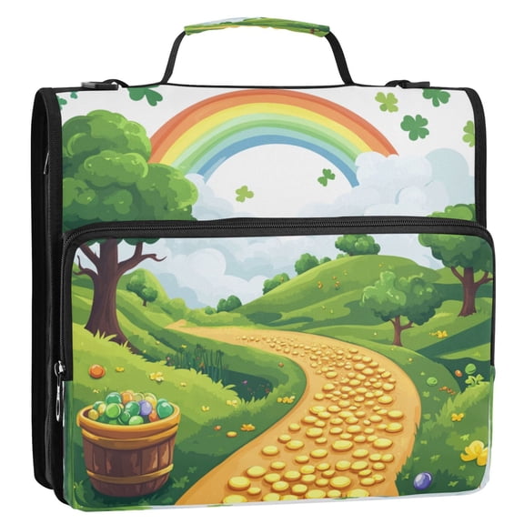 WOBOGO Stpatricks Day Money Road Ring Binder Bag 1.5in Folder Organizer with Shoulder Strap for 13Inch Laptop and 500 Sheets of Paper