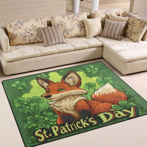 WOBOGO Stpatricks Day Red Fox Carpet Non-Slip Rugs Soft Doormat 63×48in Living Dining Room Bedroom Decorative