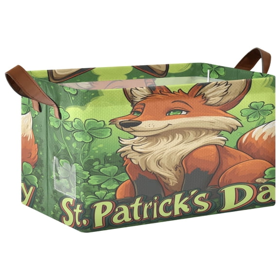 WOBOGO Stpatricks Day Red Fox Storage Basket 16.9×11.4×10in Collapsible Oversized with Metal Iron Frame Set of 2