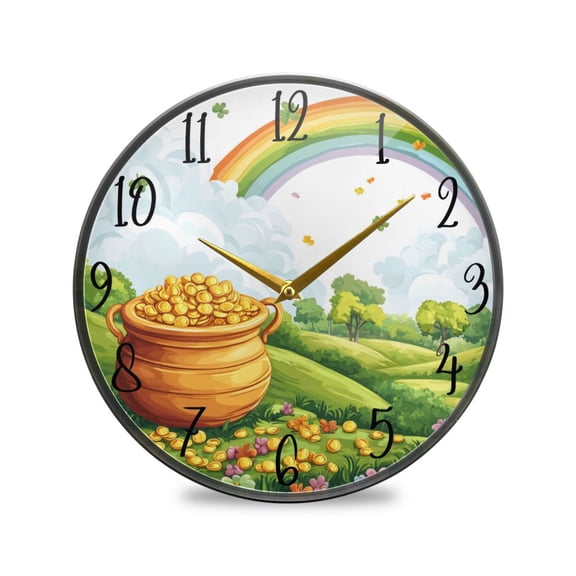 WOBOGO Stpatricks Day Wild Gold Bag Acrylic Wall Clock Battery Operated 9.5in Silent No Tick Bedroom Living Room Office Classroom Decoration