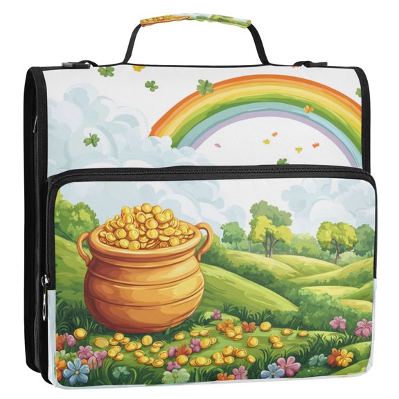 WOBOGO Stpatricks Day Wild Gold Bag Ring Binder Bag 1.5in Folder Organizer with Shoulder Strap for 13Inch Laptop and 500 Sheets of Paper