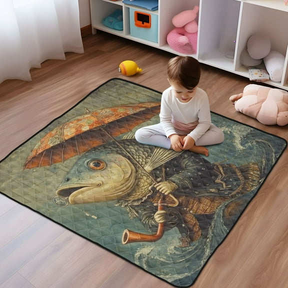 WOBOGO Strange Fish Baby Playmats Extra Large Waterproof Rollable Activity Pads for Toddlers 5050inch