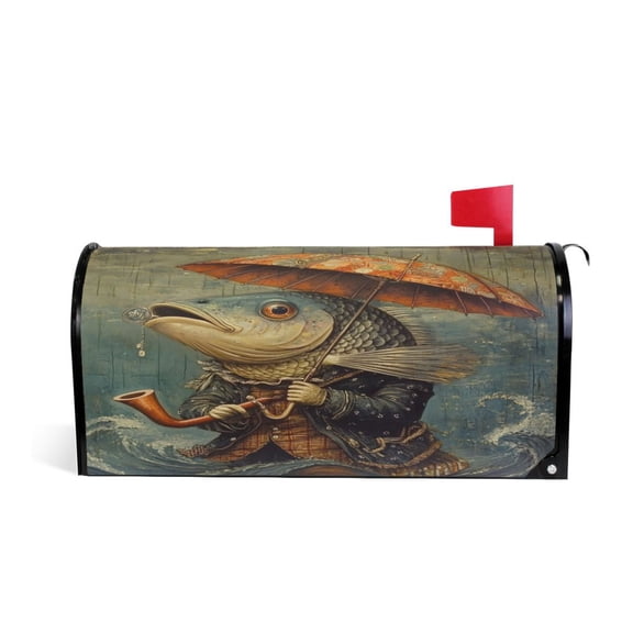 WOBOGO Strange Fish Mailbox Cover Magnetic for Garden Yard Home Decor Standard Size 20.7×18.03in