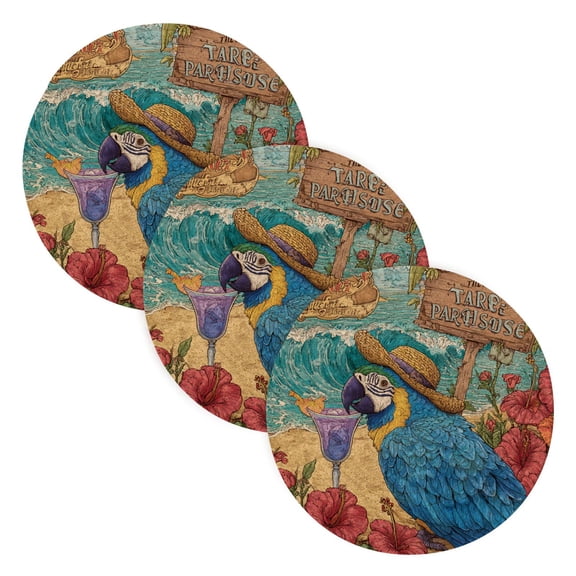 WOBOGO Straw Hat Parrot Coil Placemats 3pcs Resistant Hot Pads Mat for Table Counter Cooking Potholder 15in