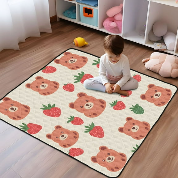 WOBOGO Strawberry Bear Baby Playmats Extra Large Waterproof Rollable Activity Pads for Toddlers 5050inch