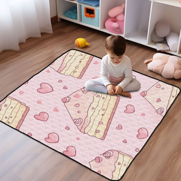 WOBOGO Strawberry Flavored Heart Cake Pattern Baby Playmats Extra Large Waterproof Rollable Activity Pads for Toddlers 5050inch