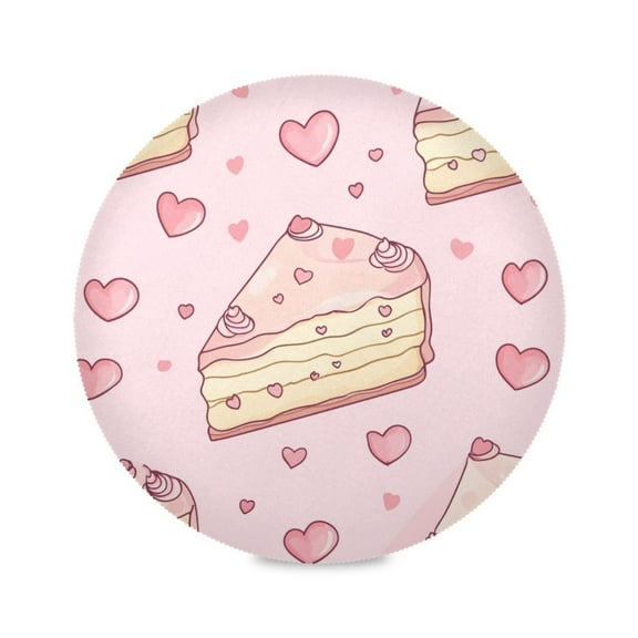 WOBOGO Strawberry Flavored Heart Cake Pattern Round Placemats Set of 1 Heat Resistant Washable Kitchen Table Decorations 15.4in