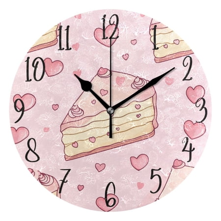 WOBOGO Strawberry Flavored Heart Cake Pattern Wall Clock 10in Silent Mechanism Battery Operated Retro Style for Living Room Bedroom and Kitchen Black Pointer