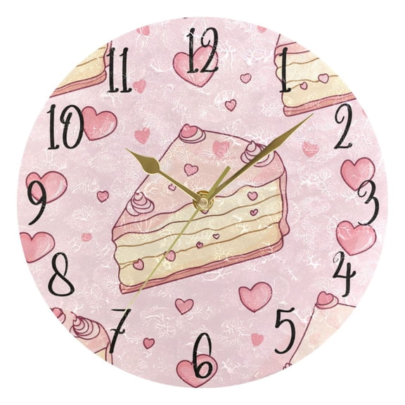WOBOGO Strawberry Flavored Heart Cake Pattern Wall Clock 10in Silent Mechanism Battery Operated Retro Style for Living Room Bedroom and Kitchen Gold Pointer