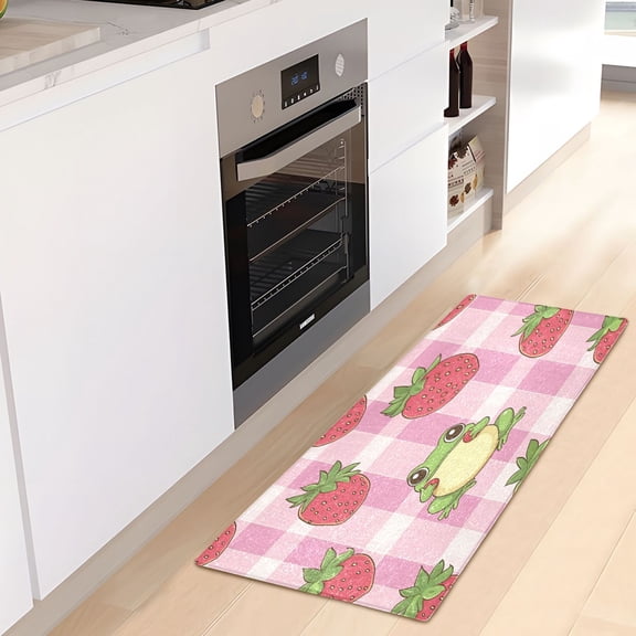 WOBOGO Strawberry Frog Pattern Carpet 39x20in Kitchen Bathroom Plush Absorbent Non-Slip Floor Mat