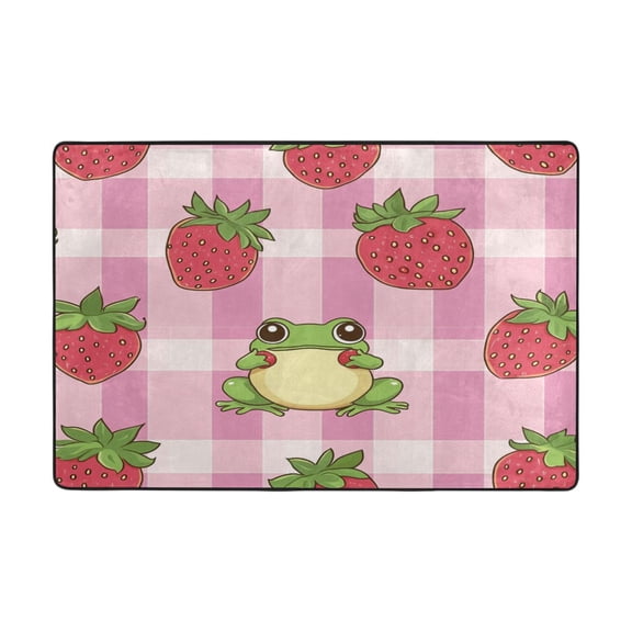 WOBOGO Strawberry Frog Pattern Carpet Non-Slip Rugs Soft Doormat 72×48in Living Dining Room Bedroom Decorative