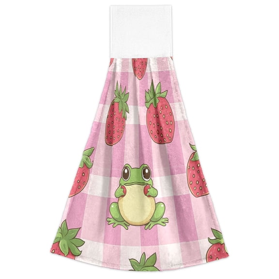 WOBOGO Strawberry Frog Pattern Hand Towel Set of 2 Absorbent for Kitchen and Bathroom With Velcro Hanging Loop 18.214in