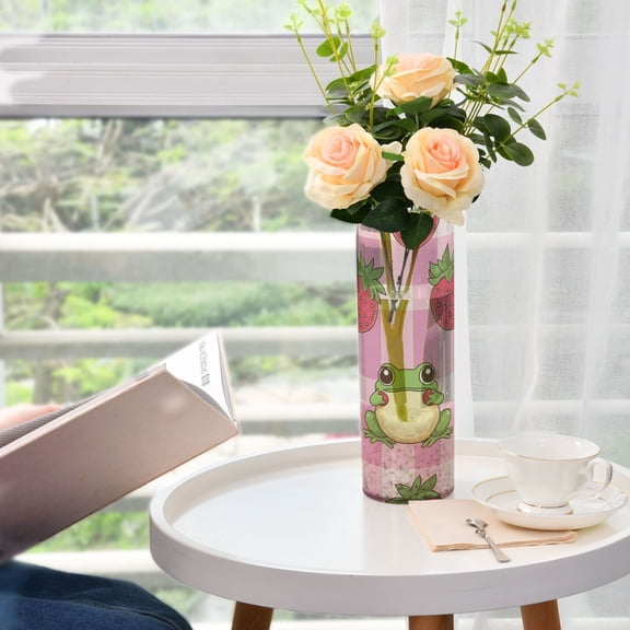 WOBOGO Strawberry Frog Pattern Plastic Vase Home or Wedding Decoration Centerpiece Unbreakable 11.83.9in