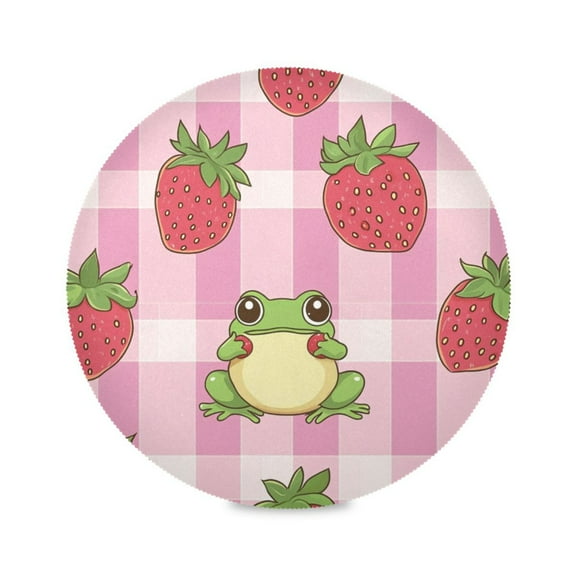 WOBOGO Strawberry Frog Pattern Round Placemats Set of 6 Heat Resistant Washable Kitchen Table Decorations 15.4in