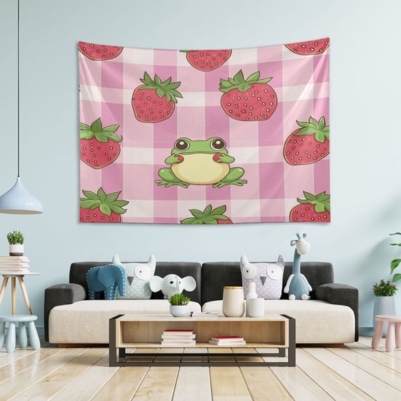 WOBOGO Strawberry Frog Pattern Tapestry 90×60in Home Living Room Bedroom Wall Hanging Ornaments