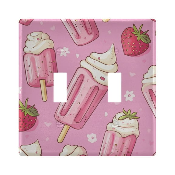WOBOGO Strawberry Ice Cream Pattern 2-hole Switch Plates PC Flame Retardant Plastic Material Glossy Finish Smooth Touch 4.56x4.48x0.27in