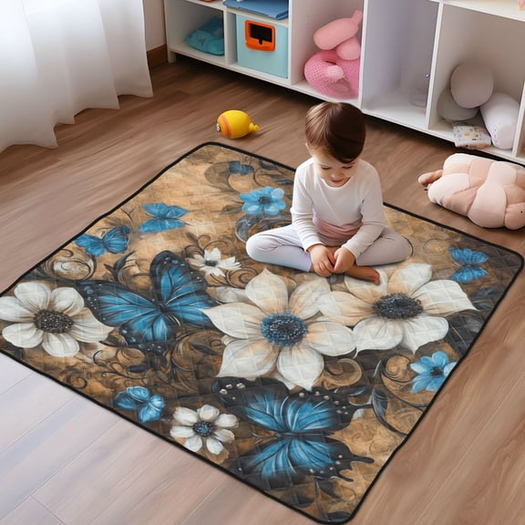 WOBOGO Stunning Floral Baby Playmats Extra Large Waterproof Rollable Activity Pads for Toddlers 50×50inch