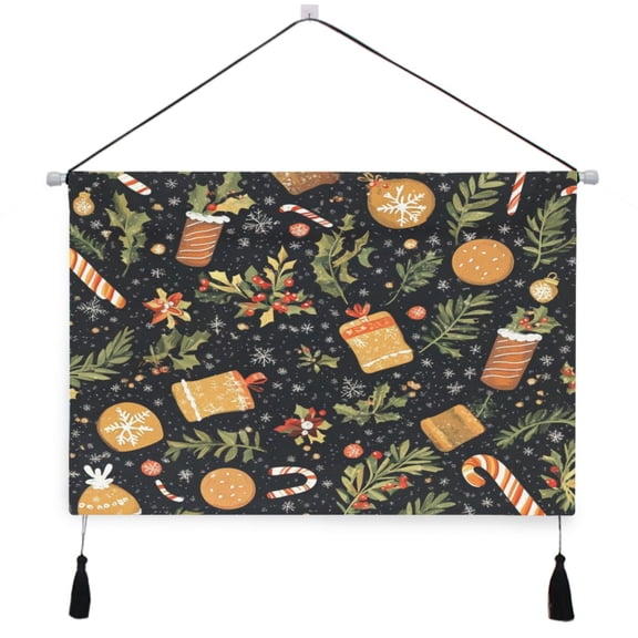 WOBOGO Stylized Gingerbread Cookies Candy Canes Pattern Living Room Canvas Wall Art Bedroom Study Framed Canvas Print Artwork Home Office Decorations 24.516.7in
