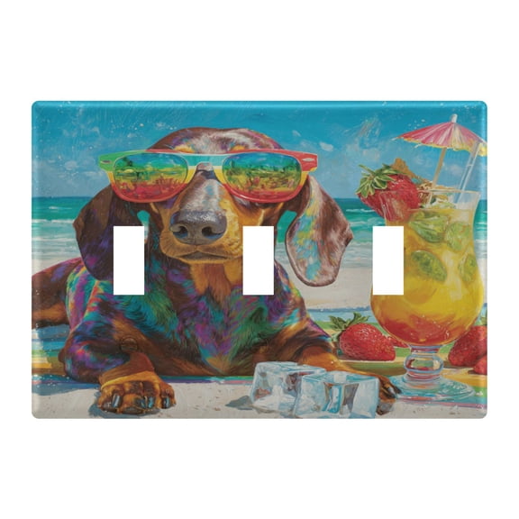 WOBOGO Summer Dachshund 3-hole Switch Plates PC Flame Retardant Plastic Material Glossy Finish Smooth Touch 6.37x4.48x0.27in
