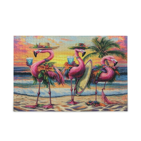 WOBOGO Summer Flamingo Puzzle Challenge 1000 Piece Jigsaw Suitable for Game Night Finished Size 29.5 x 19.7in