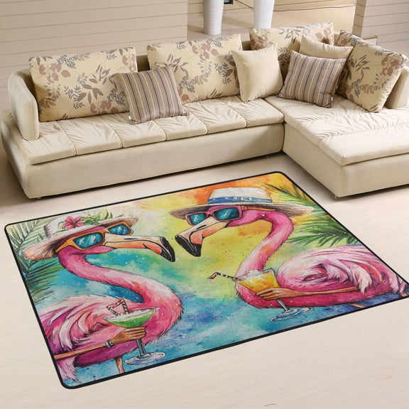 WOBOGO Summer Flamingos Carpet Non-Slip Rugs Soft Doormat 36×24in Living Dining Room Bedroom Decorative