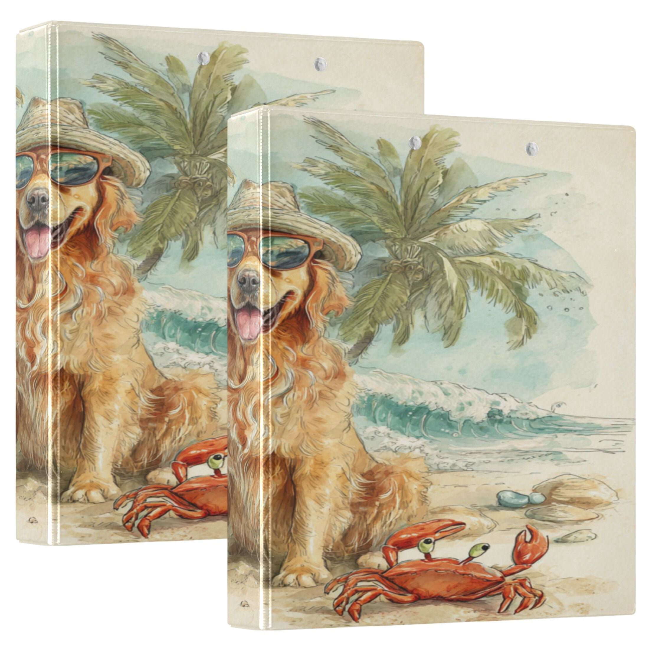 WOBOGO Summer Golden Retriever File Folders Extra Large Capacity to Hold 200 Sheets of Documents Hard Shell Ring Binder for School Home Office