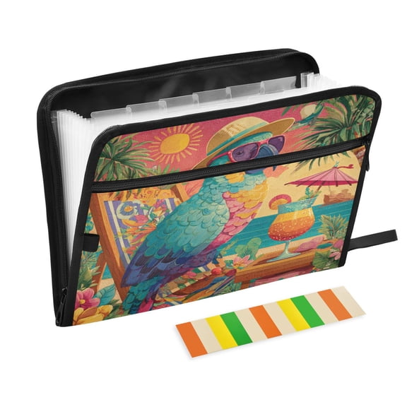 WOBOGO Summer Parrot Expanding File Folder Letter Size Accordion Filing Organizer 13 Pocket Separate Organ Pocket