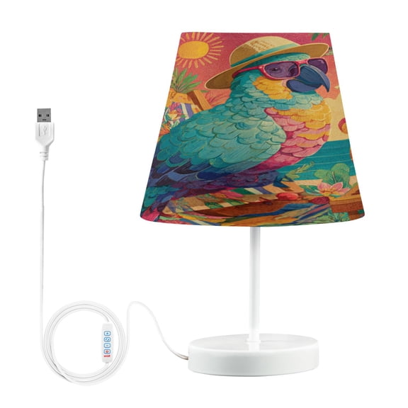 WOBOGO Summer Parrot Table Lamps Bedroom 3-Speed Dimmable Farm Style with Fabric Shade for Reading and Home Office