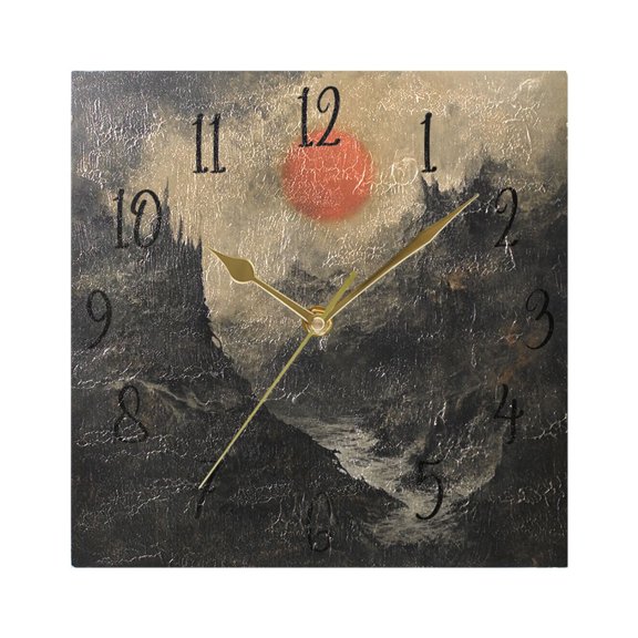 WOBOGO Sundown Wall Clock 7.78 Inch Battery Operated Silent Unit Square Rustic Vintage Style for Home Bedroom Office Gold Pointer
