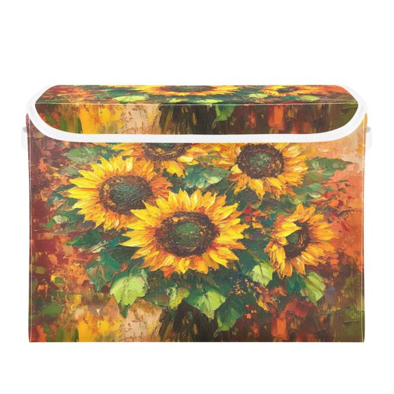 WOBOGO Sunflower Bouquet Large Collapsible Storage Box Flip Lid Fabric Decorative Organizer Container Basket with Handles 16.512.611.8in