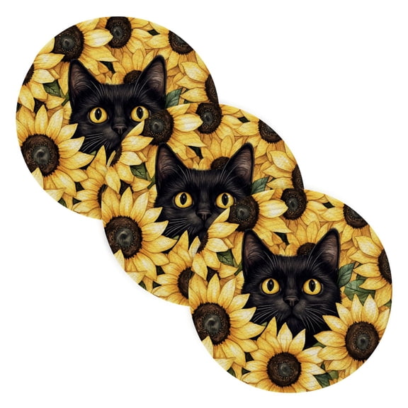 WOBOGO Sunflower Cat Coil Placemats 3pcs Resistant Hot Pads Mat for Table Counter Cooking Potholder 15in