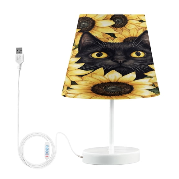 WOBOGO Sunflower Cat Table Lamps Bedroom 3-Speed Dimmable Farm Style with Fabric Shade for Reading and Home Office