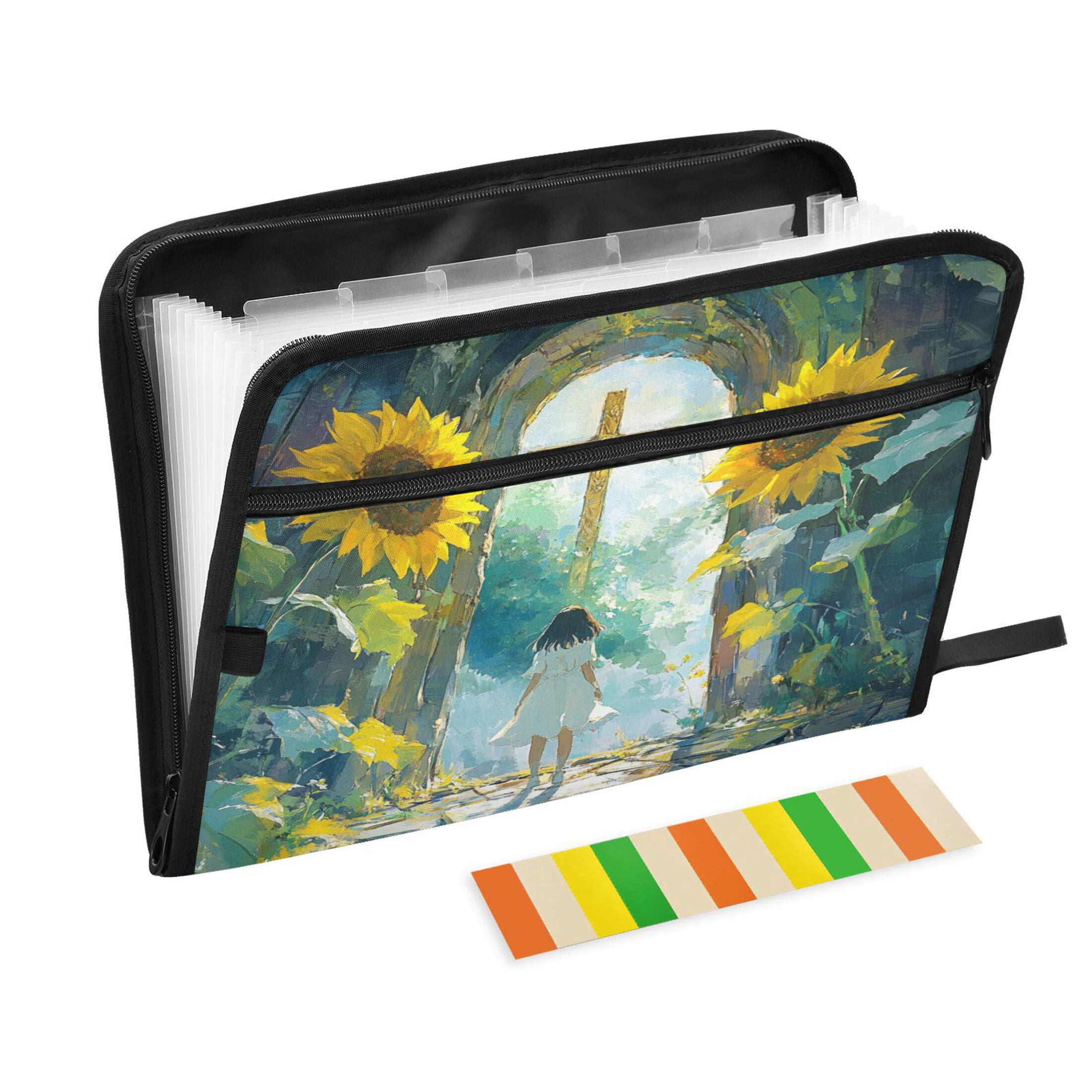 WOBOGO Sunflower Gate Expanding File Folder Letter Size Accordion Filing Organizer 13 Pocket Separate Organ Pocket