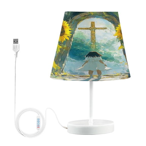 WOBOGO Sunflower Gate Table Lamps Bedroom 3-Speed Dimmable Farm Style with Fabric Shade for Reading and Home Office