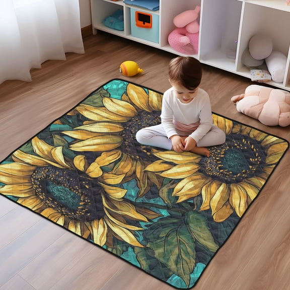 WOBOGO Sunflower Graffiti Art Baby Playmats Extra Large Waterproof Rollable Activity Pads for Toddlers 5050inch