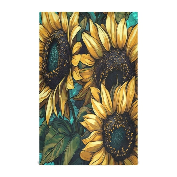 WOBOGO Sunflower Graffiti Art Kitchen Towel 1 Piece Large Cotton Dishcloth Premium Absorbency Set with Hanging Loop