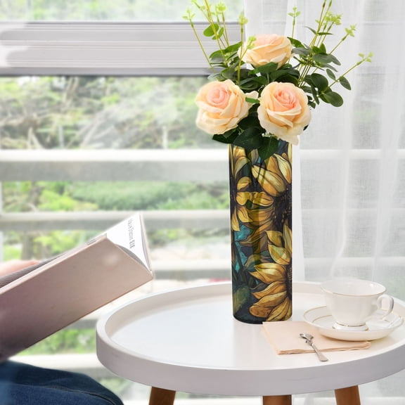 WOBOGO Sunflower Graffiti Art Plastic Vase Home or Wedding Decoration Centerpiece Unbreakable 11.83.9in