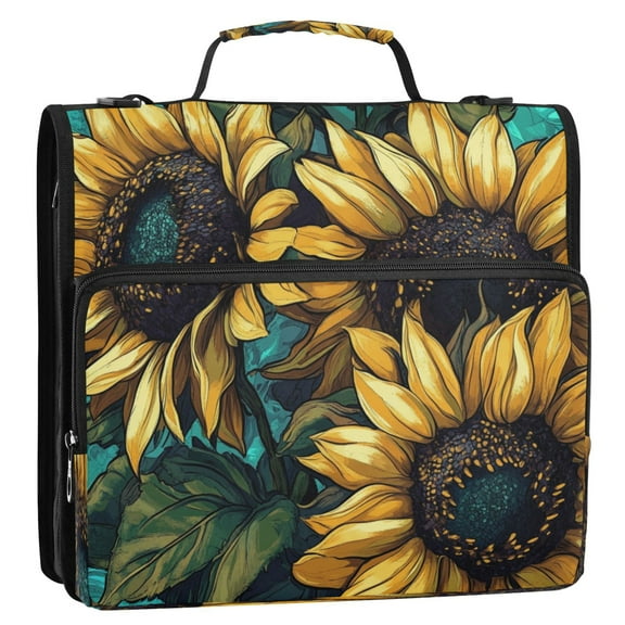 WOBOGO Sunflower Graffiti Art Ring Binder Bag 1.5in Folder Organizer with Shoulder Strap for 13Inch Laptop and 500 Sheets of Paper