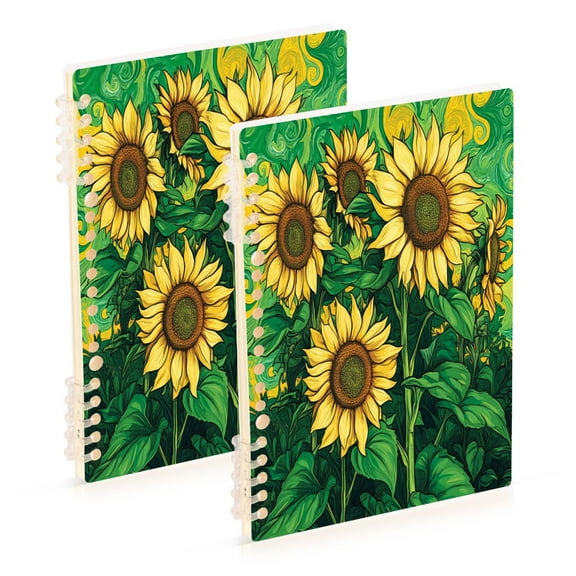 WOBOGO Sunflower Green Background Notebook College Horizontal Grid Paper Ink Spill Resistant Water Resistant Cover 8.3x5.7x0.4in