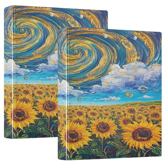 WOBOGO Sunflower with Swirling Clouds File Folders Extra Large Capacity to Hold 200 Sheets of Documents Hard Shell Ring Binder for School Home Office