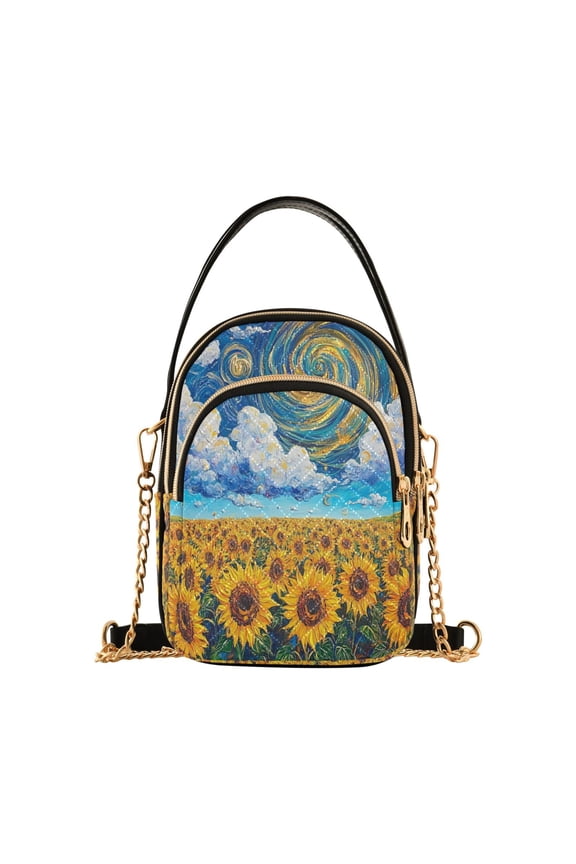 Sunflower with Swirling Clouds Ladies Chain Shoulder Bag Fashion Designer Handbag Versatile Classic Style