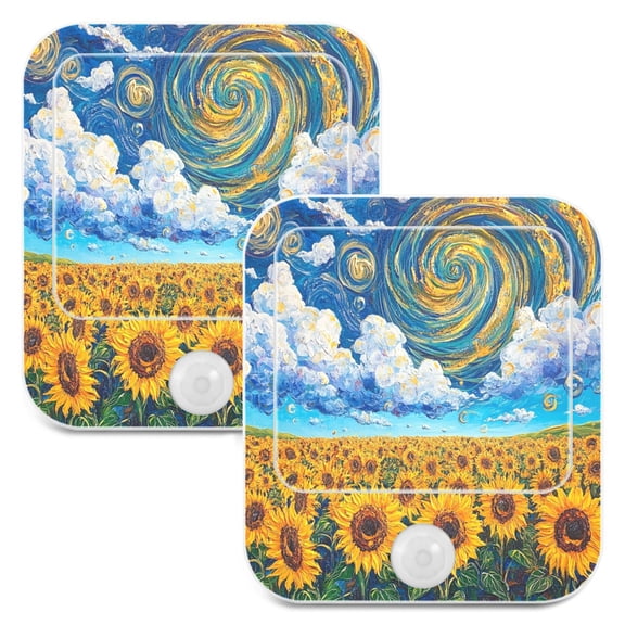 WOBOGO Sunflower with Swirling Clouds Night Light Lamp with Smart Sensor Dusk to Dawn Sensor 0.6W Plug-in 2-Pack