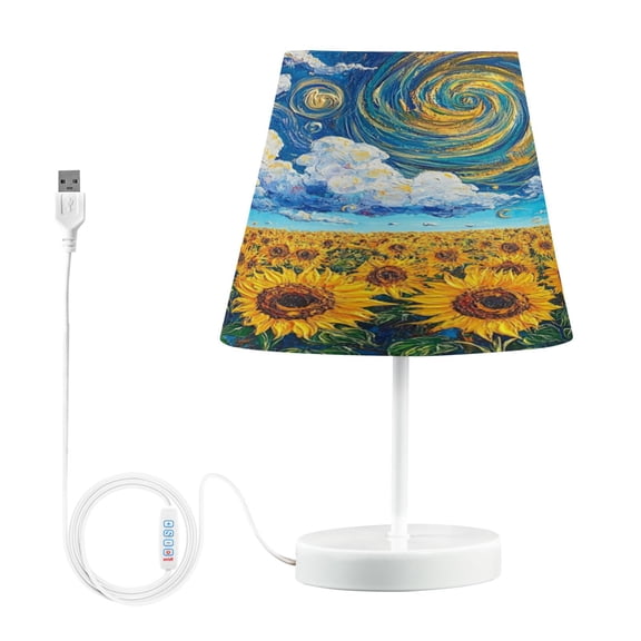 WOBOGO Sunflower with Swirling Clouds Table Lamps Bedroom 3-Speed Dimmable Farm Style with Fabric Shade for Reading and Home Office