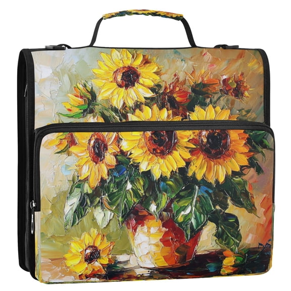WOBOGO Sunflowers Oil Paintings Ring Binder Bag 1.5in Folder Organizer with Shoulder Strap for 13Inch Laptop and 500 Sheets of Paper