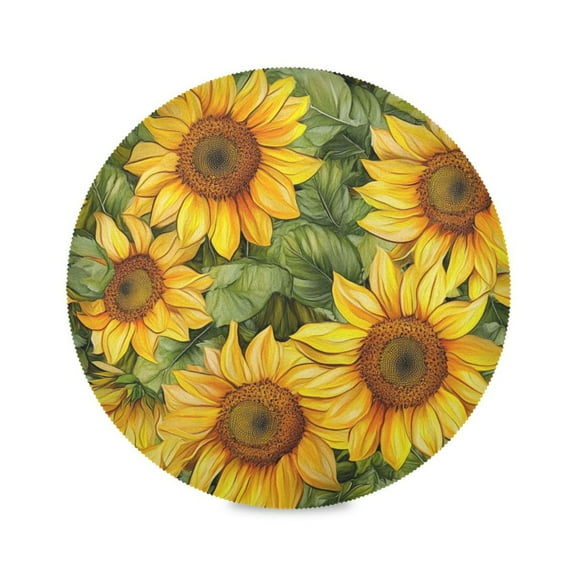 WOBOGO Sunflowers Pattern Round Placemats Set of 6 Heat Resistant Washable Kitchen Table Decorations 15.4in