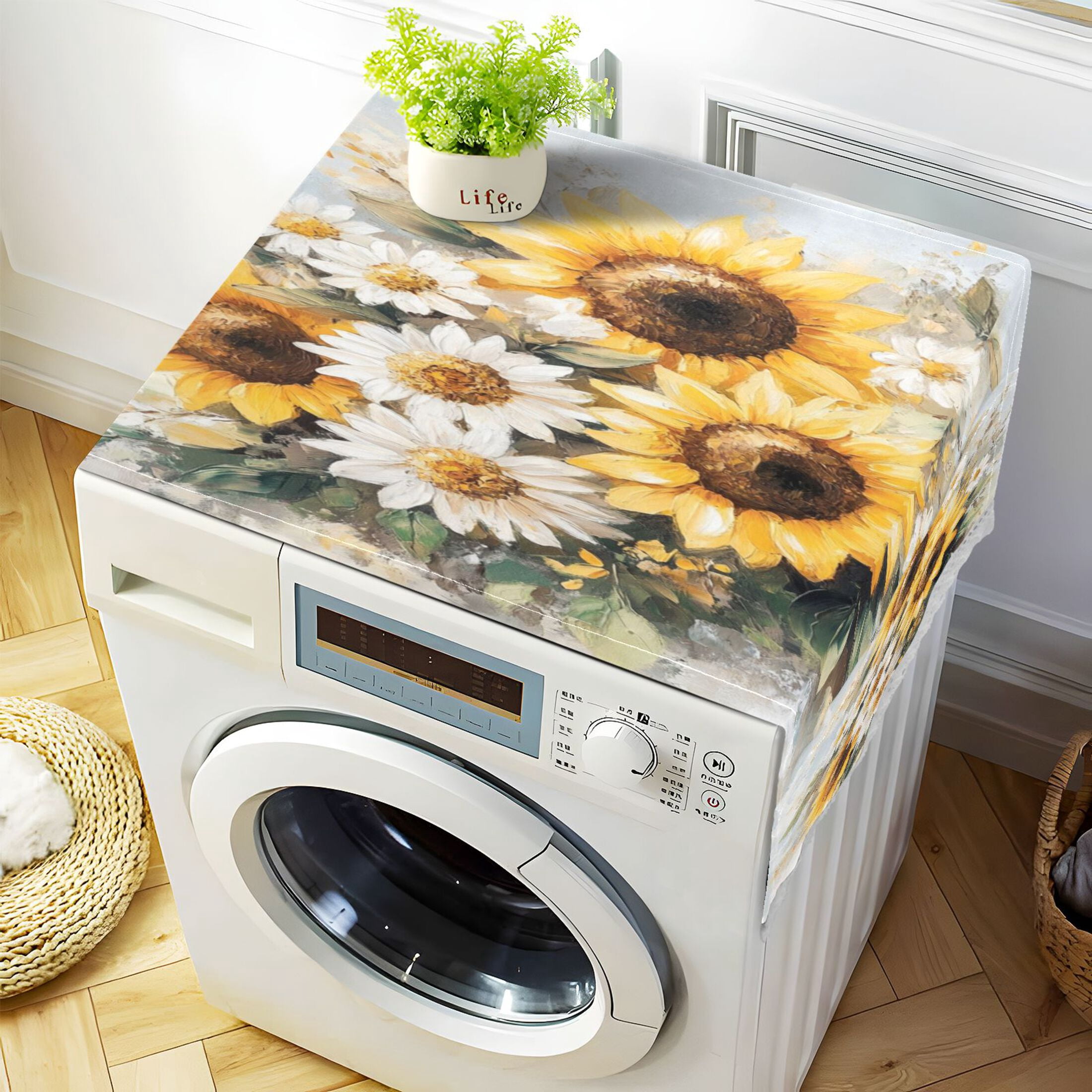 WOBOGO Sunflowers and Daisies Washing Machine Cloth Dryer Refrigerator Top Cover Protective Non-Slip Mat For Kitchen Laundry