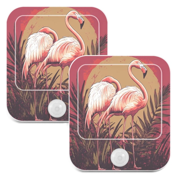 WOBOGO Sunset Flamingo Pattern Night Light Lamp with Smart Sensor Dusk to Dawn Sensor 0.6W Plug-in 2-Pack