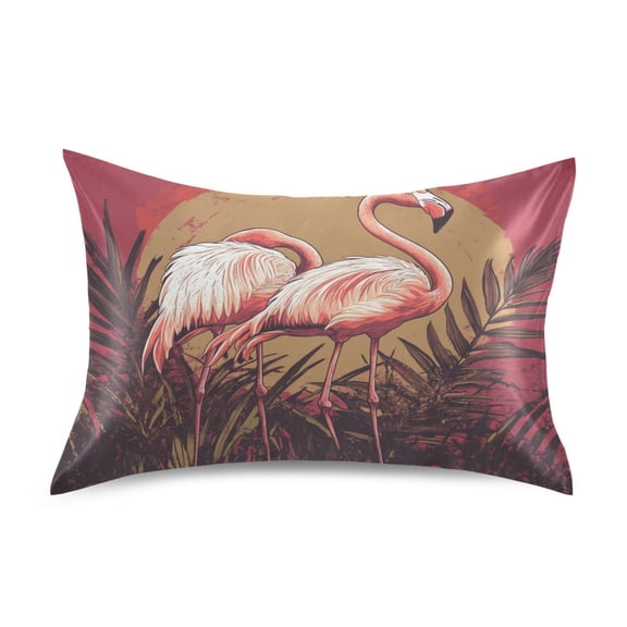 WOBOGO Sunset Flamingo Pattern Satin Pillowcase Soft Smooth Envelope Design Comfortable Bedding Essentials 20×26in