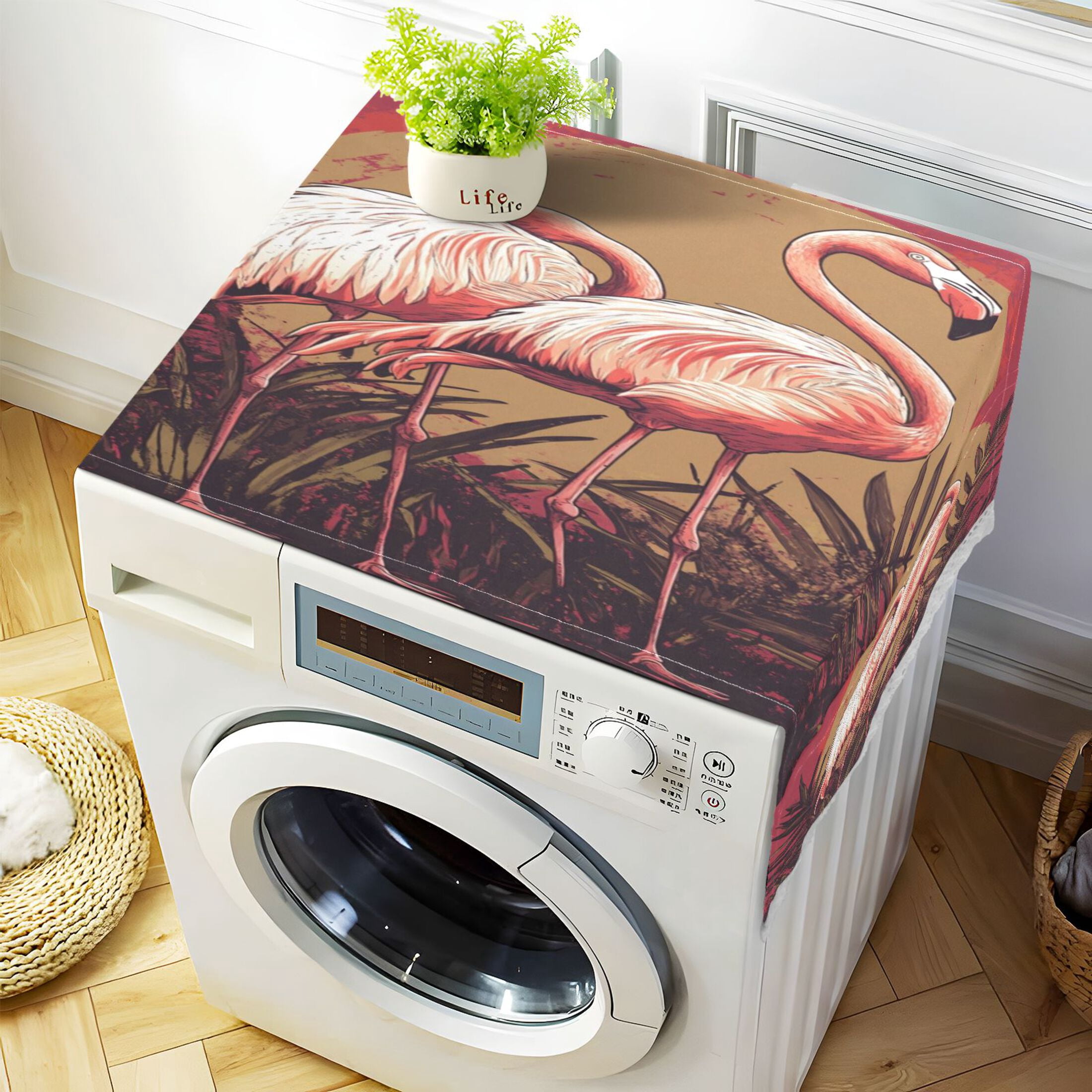 WOBOGO Sunset Flamingo Pattern Washing Machine Cloth Dryer Refrigerator Top Cover Protective Non-Slip Mat For Kitchen Laundry